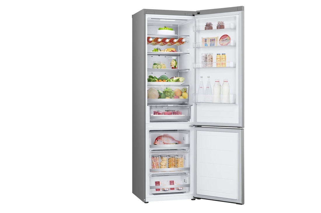 LG ثلاجة ™NatureFRESH بسعة 387 لترًا مع تقنية ™LinearCooling و™+DoorCooling وضاغط ™Smart Inverter وتقنية ™Metal Fresh باللون الفضي الأنيق, Left door with food, GR-B509FMFW, thumbnail 11
