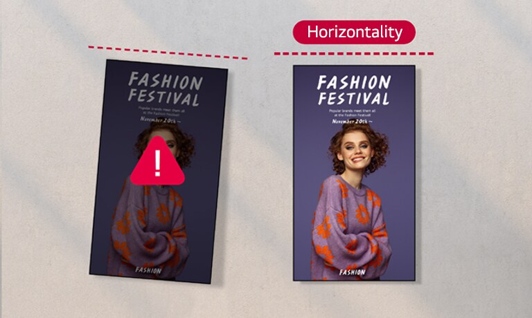 يعرض الجانب الأيسر تركيبًا خاطئًا للشاشة، بينما يُظهِر الجانب الأيمن إعدادًا محاذيًا بشكل صحيح.