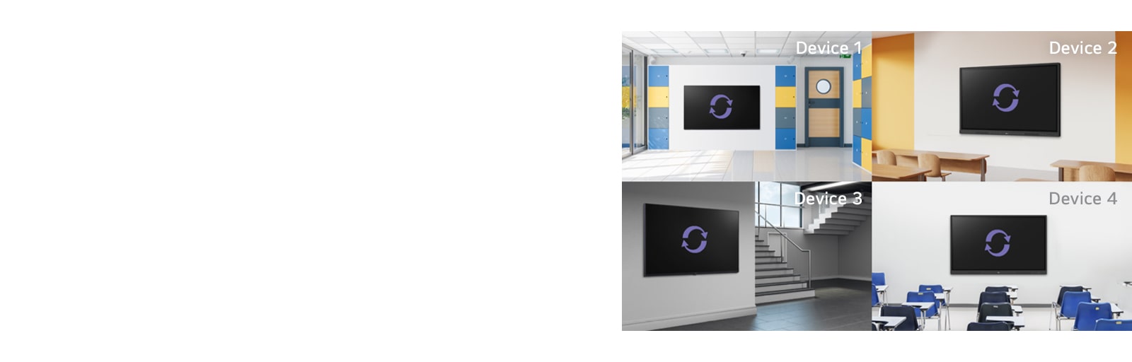 توضح هذه الصورة ميزة LG ConnectedCare (ترخيص DMS) في السماح بإدارة أجهزة متعددة في وقت واحد.