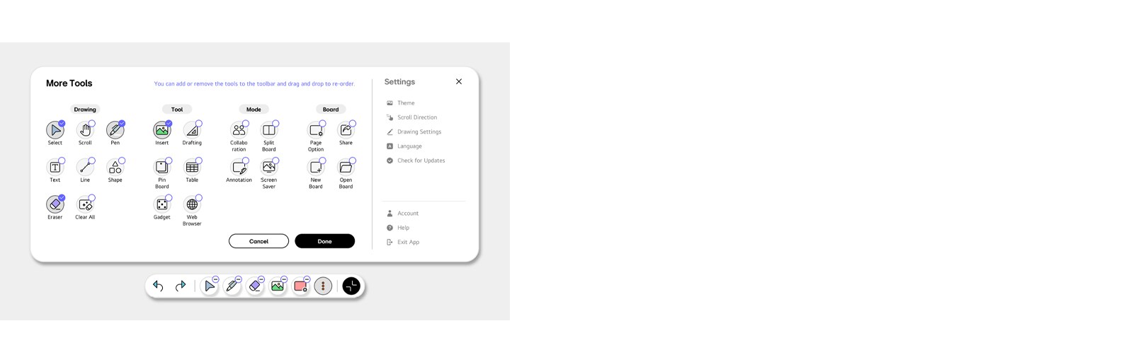 صورة توضح تخصيص تخطيط قائمة شريط الأدوات.