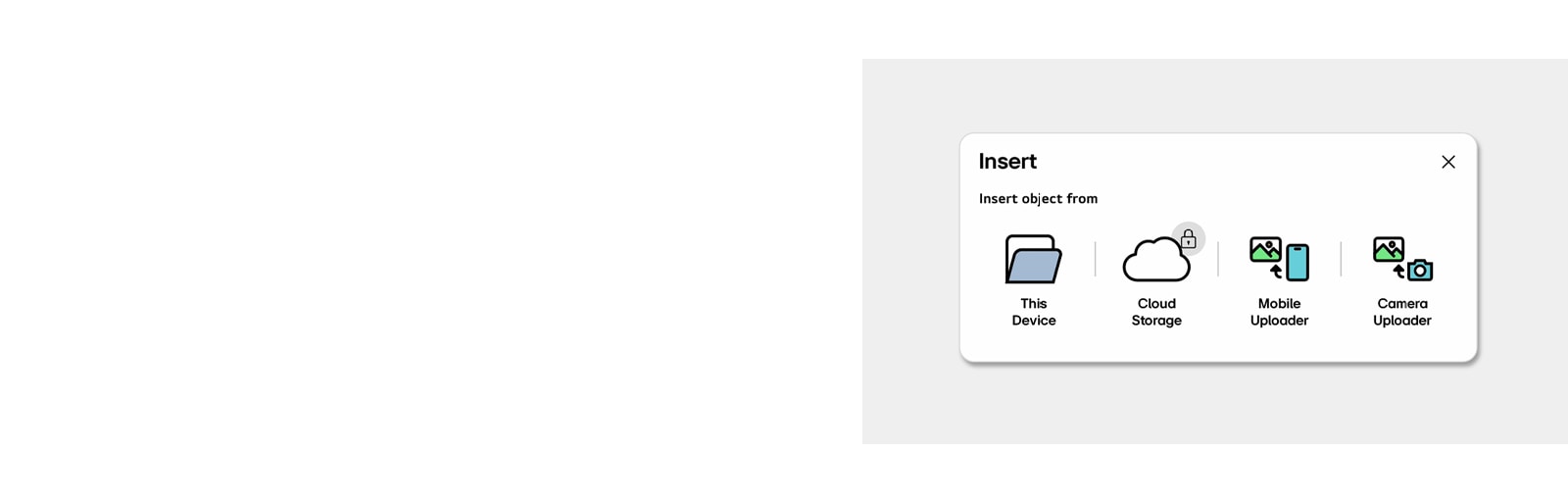 عرض لنافذة قائمة إدراج المستخدمة لإضافة محتوى.