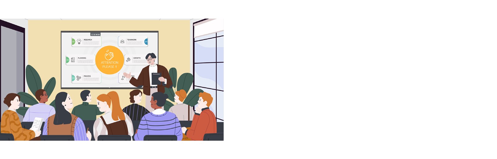 مُقدِّم يستخدم وظيفة الإيماءات لتركيز انتباه الجمهور.