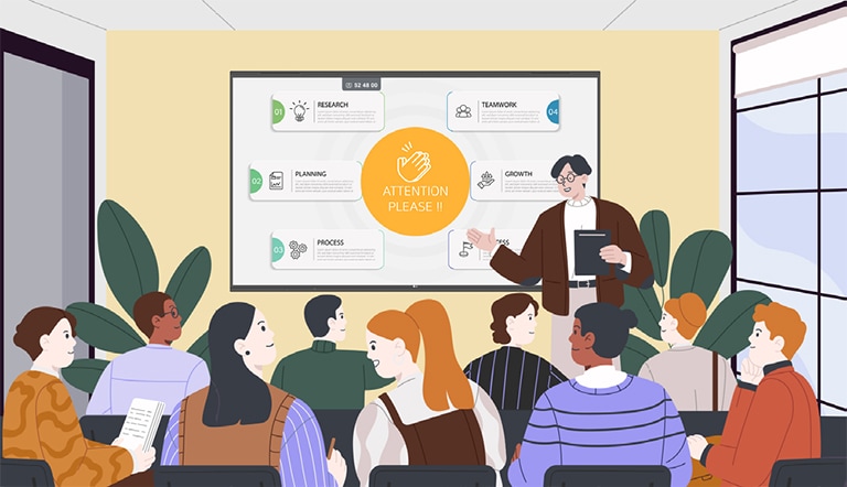 مُقدِّم يستخدم وظيفة الإيماءات لتركيز انتباه الجمهور.