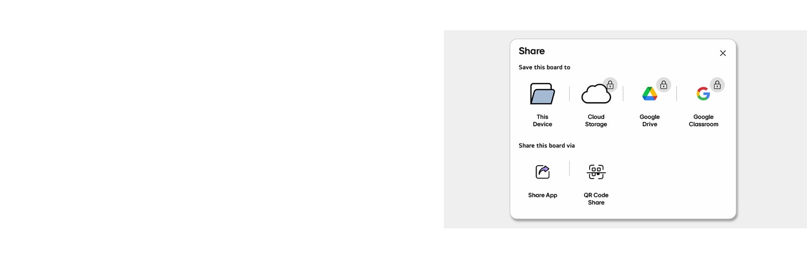 عرض لنافذة قائمة المشاركة المستخدمة لحفظ المحتوى الذي تم إنشاؤه ومشاركته.