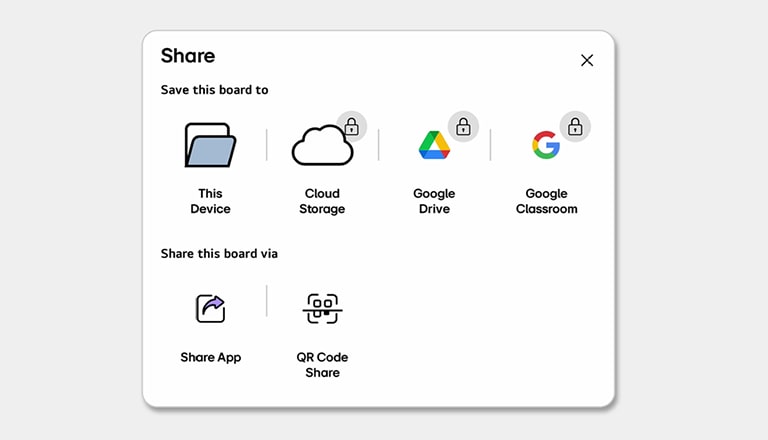 عرض لنافذة قائمة المشاركة المستخدمة لحفظ المحتوى الذي تم إنشاؤه ومشاركته.