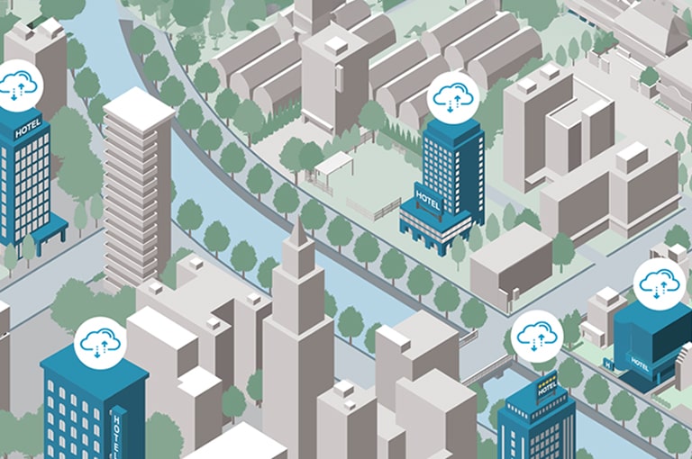 يتم توصيل مناطق مختلفة حول العالم من خلال الخادم السحابي.