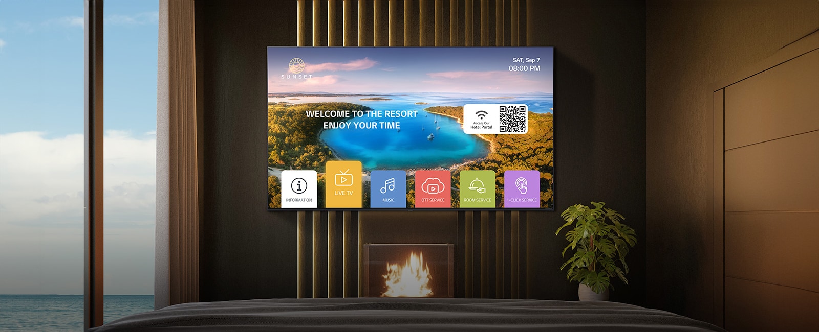 يعرض تلفزيون LG TV المثبت الخدمات، بما في ذلك خدمة الوسائط عبر الإنترنت (OTT) وخدمة النقرة الواحدة، والتي يمكن الوصول إليها بسهولة.