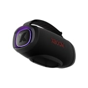 LG سماعة محمولة XBOOM Go XG8T بإضاءة ومقاومة للماء والغبار موديل 2024 من إل جي, صورة بزاوية منخفضة مع توجيه الجانب الأيسر للأمام. إضاءة أرجوانية مضاءة., XG8T, thumbnail 8