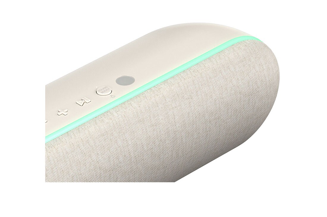 LG مكبر صوت محمول لتلفزيون StanbyMe مع صوت محيطي بتقنية WOW Orchestra من إل جي, تقريب للمنظر العلوي للسماعة مع وضعية إضاءة خضراء نعناعي مفعّلة., XT7S, thumbnail 9