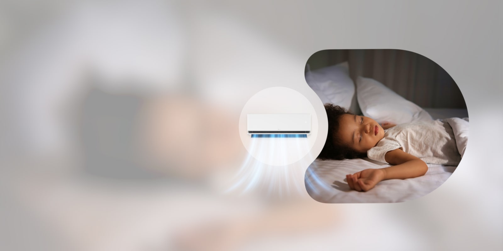 ينام الأشخاص نومًا هانئًا مع مكيف الهواء LG الذي يتميز بمؤقت للنوم بالإضافة إلى التبريد المخصص أثناء الليل.