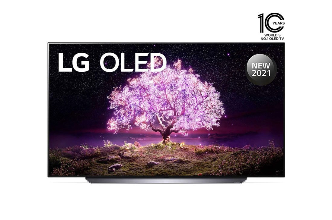 LG تلفزيون OLED مقاس 77 بوصة من مجموعة C1، بتصميم الشاشة السينمائية 4K وتقنية HDR السينمائية ومنصة WebOS الذكية وميزة تعتيم البكسل ThinQ AI, مظهر أمامي, OLED77C1PVB