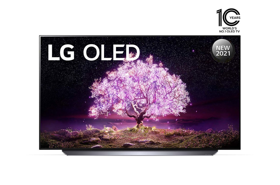LG تلفزيون OLED مقاس 48 بوصة من مجموعة C1، بتصميم الشاشة السينمائية 4K وتقنية HDR السينمائية ومنصة WebOS الذكية وميزة تعتيم البكسل ThinQ AI, مظهر أمامي, OLED48C1PVB
