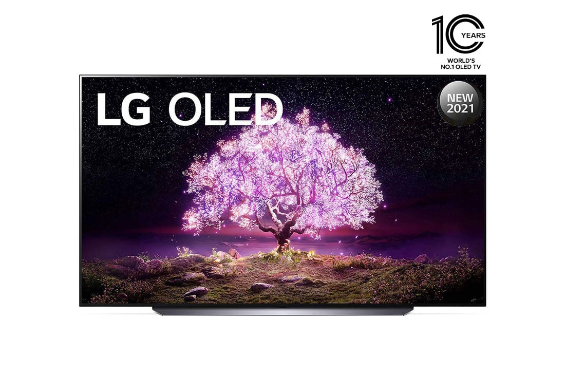 LG تلفزيون OLED 83 بوصة من مجموعة C1، بتصميم الشاشة السينمائية 4K وتقنية HDR السينمائية ومنصة WebOS الذكية وميزة تعتيم البكسل ThinQ AI, مظهر أمامي, OLED83C1PVA