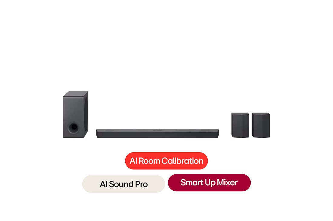 LG مكبر الصوت S95QR من LG, Diagonal view of soundbar and rear speaker with size , S95QR