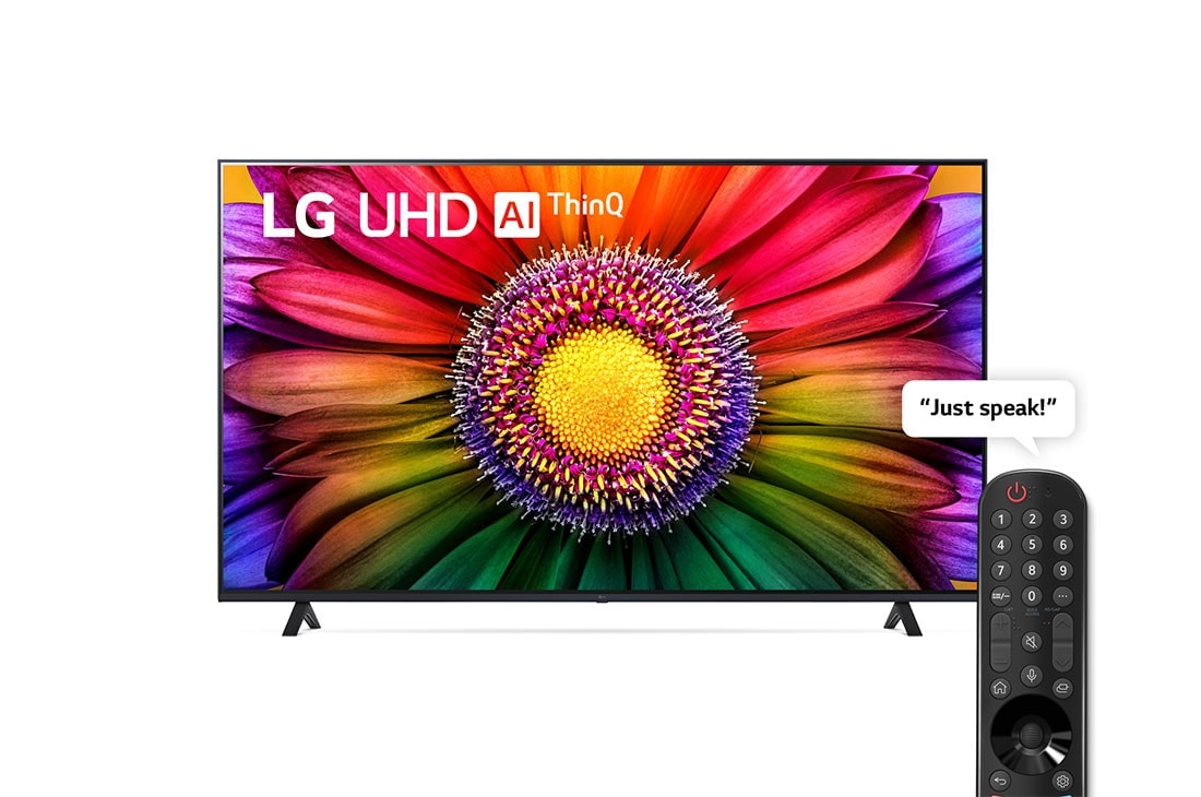 LG تلفزيون UR80 الذكي من إل جي مقاس 75 بوصة مع تقنية HDR وWebOS وجهاز التحكم عن بعد السحري لعام 2023, منظر أمامي لتلفاز فائق الوضوح من LG, 75UR80006LJ