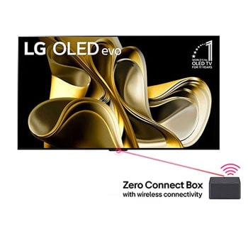 منظر أمامي لتلفزيون LG OLED evo وشعار "تلفزيون OLED رقم 1 في العالم طوال 10 أعوام" وشعار ضمان لمدة 5 أعوام على الشاشة1