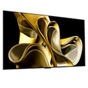 LG تلفزيون LG OLED evo AI M3 الذكي الأول من نوعه على مستوى العالم بخاصية True Wireless TV مقاس 77 بوصة مع إمكانية نقل الصوت والفيديو لاسلكيًا بدقة 4K 120Hz , منظر جانبي مائل قليلاً متجه ناحية اليمين لتلفزيون LG OLED G3 معلَّق على الجدار, OLED77M36LA, thumbnail 3