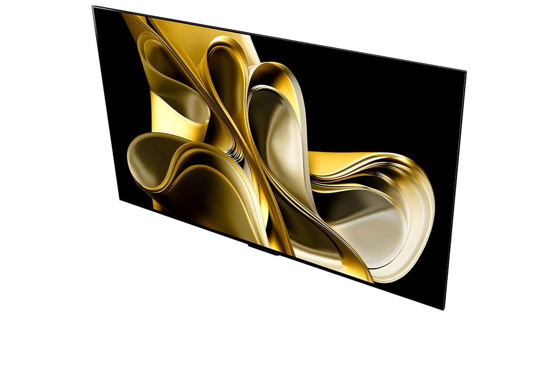 LG تلفزيون LG OLED evo AI M3 الذكي الأول من نوعه على مستوى العالم بخاصية True Wireless TV مقاس 83 بوصة مع إمكانية نقل الصوت والفيديو لاسلكيًا بدقة 4K 120Hz , منظر جانبي مائل قليلاً متجه ناحية اليسار لتلفزيون LG OLED G3 معلَّق على الجدار, OLED83M36LA, thumbnail 4