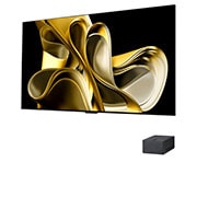 LG تلفزيون LG OLED evo AI M3 الذكي الأول من نوعه على مستوى العالم بخاصية True Wireless TV مقاس 83 بوصة مع إمكانية نقل الصوت والفيديو لاسلكيًا بدقة 4K 120Hz , منظر جانبي مائل قليلاً متجه ناحية اليسار لتلفزيون LG OLED G3 معلَّق على الجدار, OLED83M36LA, thumbnail 2