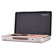 LG شاشة لمس مقاس 27 بوصة بتصميم حقيبة محمولة من إل جي, عرض جانبي بزاوية 45 درجة لوضع الطاولة يُظهر قرص موسيقي دوار, 27LX5QKNA, thumbnail 5