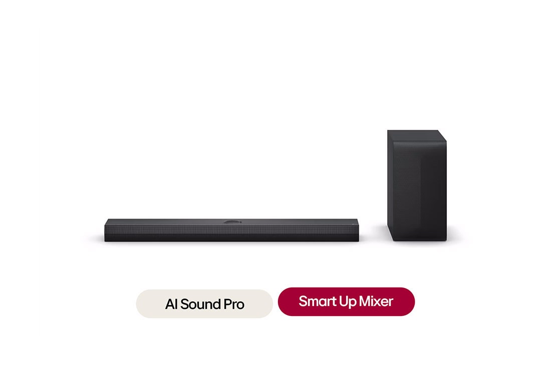 LG مكبر صوت S70TY ساوند بار للتلفزيون مع تقنية Dolby Atmos موديل 2024 من إل جي, Front view of LG Soundbar S70TY and SubWoofer, S70TY