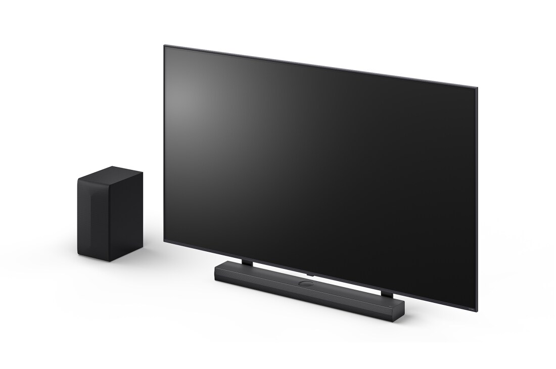 LG مكبر صوت S70TY ساوند بار للتلفزيون مع تقنية Dolby Atmos موديل 2024 من إل جي, Angled view of LG Soundbar S70TY and subwoofer, S70TY, thumbnail 13