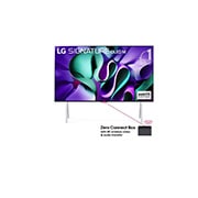 LG تلفزيون LG SIGNATURE OLED M4 بخاصة True Wireless الذكي مقاس 97 بوصة مع إمكانية نقل الصوت والفيديو لاسلكيًا بدقة 4K 120Hz , صورة أمامية لشاشة LG OLED M4 مثبتة على حامل وأسفلها صندوق Zero Connect Box، يظهر على الشاشة شعار OLED رقم 1 في العالم منذ 11 عامًا وشعار webOS Re:New Program وشعار الضمان لمدة خمس سنوات, OLED97M46LA, thumbnail 1
