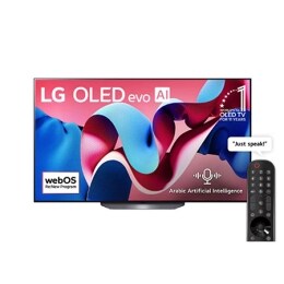 Front view with LG OLED evo AI TV, OLED CS4, 11 Years of world number 1 OLED Emblem and webOS Re:New Program logo on screen2