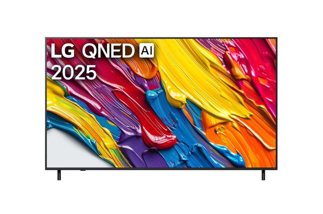 LG تلفزيون LG QNED AI QNED82 4K Smart TV مقاس 75 بوصة المدعوم بجهاز التحكم AI Magic remote وميزة HDR10 وواجهة webOS25 طراز عام 2025 , صورة أمامية لتلفزيون LG QNED82 TV وشعار LG QNED Al في الزاوية العلوية. يصور تلفزيون LG QNED TV أنسجة الطلاء الملونة التي تجتمع معًا., 75QNED82A6A