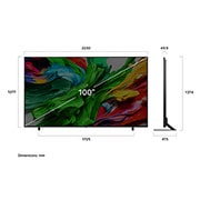 LG تلفزيون LG QNED evo AI QNED86 الذكي مقاس 100 بوصة بدقة 4K 120Hz ومدعوم بجهاز التحكم AI Magic remote وواجهة webOS25 طراز عام 2025 , صورة أمامية وجانبية لتلفزيون LG QNED evo AI QNED85 4K Smart TV تعرض أبعاد الطول والعرض والارتفاع والعمق., 100QNED86A6, thumbnail 5