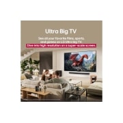 LG تلفزيون LG QNED evo AI QNED9M الذكي مقاس 75 بوصة بدقة 4K 144Hz ومدعوم بجهاز التحكم AI Magic remote وواجهة webOS25 طراز عام 2025 , عائلة تجلس على أريكة مواجهة لتلفزيون LG QNED TV مثبت على جدار فوق مكبر الصوت LG Soundbar مع فتاة صغيرة تشير إلى شاشة تعرض دلافين. تشير العنوان إلى مدى إثارة كل حركة على شاشة ضخمة., 75QNED9MA6A, thumbnail 10