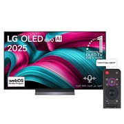 LG تلفزيون LG OLED evo AI C5 مقاس 55 بوصة بدقة 4K 144Hz ومدعوم بجهاز التحكم AI Magic remote وواجهة webOS25 طراز عام 2025 , صورة أمامية لتلفزيون LG OLED evo AI C5 4K Smart TV. يظهر شعار OLED رقم 1 على مستوى العالم لمدة 12 عامًا وشعار LG OLED evo AI 2025 على الشاشة., OLED55C56LA, thumbnail 1