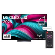 LG تلفزيون LG OLED evo AI C5 مقاس 77 بوصة بدقة 4K 144Hz ومدعوم بجهاز التحكم AI Magic remote وواجهة webOS25 طراز عام 2025 , صورة أمامية لتلفزيون LG OLED evo AI C5 4K Smart TV. يظهر شعار OLED رقم 1 على مستوى العالم لمدة 12 عامًا وشعار LG OLED evo AI 2025 على الشاشة., OLED77C56LA, thumbnail 1