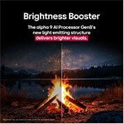 LG تلفزيون LG OLED evo AI C5 مقاس 77 بوصة بدقة 4K 144Hz ومدعوم بجهاز التحكم AI Magic remote وواجهة webOS25 طراز عام 2025 , نار المخيم ليلاً في وسط الطبيعة. على مسافة تظهر غابة وبحيرة. سماء المساء مليئة بالنجوم. المشهد بأكمله منقسم إلى نصفين. أحد الجوانب أغمق ومظلم. النصف الآخر أكثر سطوعًا بشكل ملحوظ، مما يعرض التألق المذه, OLED77C56LA, thumbnail 6