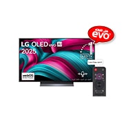 LG تلفزيون LG OLED evo AI C5 مقاس 77 بوصة بدقة 4K 144Hz ومدعوم بجهاز التحكم AI Magic remote وواجهة webOS25 طراز عام 2025 , صورة أمامية لتلفزيون LG OLED evo AI C5 4K Smart TV. يظهر شعار OLED رقم 1 على مستوى العالم لمدة 12 عامًا وشعار LG OLED evo AI 2025 على الشاشة., OLED77C56LA, thumbnail 1