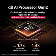 LG تلفزيون LG OLED AI B5 الذكي مقاس 83 بوصة بدقة 4K 120Hz ومدعوم بجهاز التحكم AI Magic remote وواجهة webOS25 طراز عام 2025 , يضيء معالج alpha 8 AI Processor Gen2 باللون البرتقالي والوردي، وتنطلق منه آشعة ضوئية ملونة. يشير العنوان إلى كيفية تقديم المعالج لجودة 4K ولون مذهل وسطوع مذهل. يُظهر النص أن أداء وحدة المعالجة العصبية, OLED83B56LA, thumbnail 5