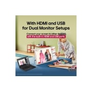 LG شاشة LG StanbyME 2 Super Portable المحمولة التي تعمل باللمس مقاس 27 بوصة, LG StanbyME 2. يد تتفاعل مع شاشة اللمس توضح سهولة الاستخدام. يشير النص إلى إمكانية توصيل الشاشة بأجهزة أخرى بسهولة. , 27LX6TDGA, thumbnail 6