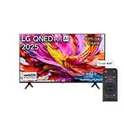 LG تلفزيون LG QNED AI QNED82 4K Smart TV مقاس 65 بوصة المدعوم بجهاز التحكم AI Magic remote وميزة HDR10 وواجهة webOS25 طراز عام 2025 , صورة أمامية لتلفزيون LG QNED evo qned91 TV، وشعار LG QNED evo Al في الزاوية العلوية. يصور تلفزيون LG QNED evo qned91 TV أنسجة الطلاء الملونة التي تجتمع معًا., 65QNED91A6A, thumbnail 1