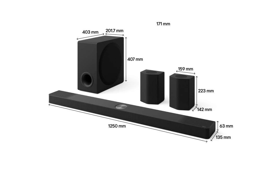 LG مكبر صوت LG Soundbar بنظام صوت محيطي 9.1.5 قناة، تقنية Dolby Atmos، معايرة الغرفة بالذكاء الاصطناعي, زاوية 45 درجة لمكبر الصوت الطولي Soundbar ومضخم الصوت ومكبرات الصوت الخلفية مع قياس, S95AR, thumbnail 2