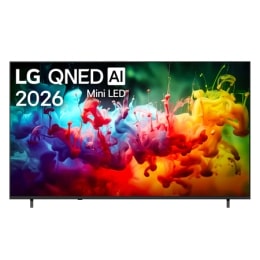 الواجهة الأمامية لجهاز LG QNED AI QNED70 Mini LED، الذي تم طرحه في عام 2026، تملأ الشاشة بلمسات حية وسلسة من الحركة متعددة الألوان، حيث تتوزع الألوان الدقيقة بطبقات ناعمة عبر الشاشة.