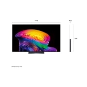 LG تلفزيون LG OLED evo AI C6 الذكي 4K مقاس 65 بوصة، سطوع وألوان مثالية وتجربة ألعاب سلسة 2026, يُعرض LG OLED evo AI C6 من الأمام والجانب بشاشة مقاس 65 بوصة، وبعرض 1441 مم، وارتفاع كلي يبلغ 826 مم، وسُمك فائق النحافة يصل إلى 45.1 مم بدون الحامل., OLED65C66LA, thumbnail 2