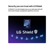 LG تلفزيون LG Micro RGB evo AI MRGB95 4K Smart TV 2026 مقاس86 بوصة, يظهر LG Shield على شاشة LG Micro RGB evo AI MRGB95، مع شعار LG Shield في المنتصف، وأيقونات الأمان أدناه، وشارة 2026 CES Innovation Awards Honoree أعلاه، والتي تمثل حماية البيانات والنظام. , 86MRGB95B6A, thumbnail 11