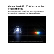 LG تلفزيون LG Micro RGB evo AI MRGB95 4K Smart TV 2026 مقاس86 بوصة, يظهر Micro RGB على اليمين، المستخدم في LG Micro RGB evo AI MRGB95، بالمقارنة مع Mini LED على اليسار، مما يبرز عناصر الضوء الأحمر والأخضر والأزرق الأصغر حجماً من أجل سطوع دقيق وتحكم دقيق في الألوان., 86MRGB95B6A, thumbnail 8