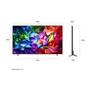 LG تلفزيون LG Micro RGB evo AI MRGB95 الذكي 4K مقاس 86 بوصة، ألوان دقيقة وتحديث 330Hz سلس 2026, يُظهر جهاز LG Micro RGB evo AI MRGB95 في الصور الأمامية والجانبية شاشة مقاس 100 بوصة بعرض 2230 ملم وارتفاع 1277 ملم وارتفاع 1374 ملم مع الحامل وعمق 49.9 ملم ومساحة الحامل 1725 × 415 ملم., 86MRGB95B6A, thumbnail 2