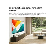 LG تلفزيون LG QNED evo AI QNED84 Mini LED 4K الذكي مقاس 75 بوصة، إصدار 2026  , يتم تثبيت تلفزيون LG QNED evo AI Mini LED QNED84 بتصميمه النحيف للغاية على الحائط في مساحة معيشة مفتوحة ومشرقة، وينسجم مع الديكور الداخلي بينما يعرض أعمالًا فنية تجريدية هندسية جريئة., 75QNED84B6T, thumbnail 13