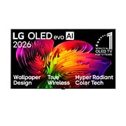 LG تلفزيون Wallpaper TV LG OLED evo AI W6 True Wireless 4K الذكي مقاس 77 بوصة، إصدار 2026, يعرض المنظر الأمامي لتلفزيون LG OLED evo AI W6 Wallpaper، الذي تم إصداره في عام 2026، تكوينًا ديناميكيًا شبيهًا بالموجات على الشاشة، مع إبراز Wallpaper Design وTrue Wireless Technology وHyper Radiant , OLED77W66LA, thumbnail 2