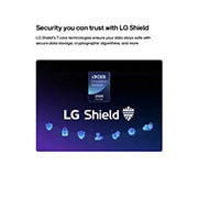 LG تلفزيون Wallpaper TV LG OLED evo AI W6 True Wireless 4K الذكي مقاس 83 بوصة، إصدار 2026, يظهر LG Shield على شاشة LG OLED evo AI W6 Wallpaper TV، مع شعار LG Shield في المنتصف، وأيقونات الأمان أدناه، وشارة 2026 CES Innovation Awards Honoree أعلاه، والتي تمثل حماية البيانات والنظام., OLED83W66LA, thumbnail 14