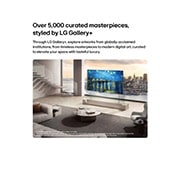 LG تلفزيون Wallpaper TV LG OLED evo AI W6 True Wireless 4K الذكي مقاس 83 بوصة، إصدار 2026, يعرض LG OLED evo AI W6 Wallpaper TV مع محتوى فني متنوع من LG Gallery+ لوحة "The Starry Night" لفنسنت فان غوخ على الشاشة داخل غرفة معيشة بنوافذ ممتدة من الأرض إلى السقف، مما يعزّز التصميم الداخلي بفنون, OLED83W66LA, thumbnail 6