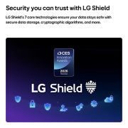 LG تلفزيون LG QNED evo AI QNED85 Mini LED 4K الذكي مقاس 65 بوصة، إصدار 2026, يظهر LG Shield على شاشة LG QNED evo AI Mini LED QNED85، مع شعار LG Shield في المنتصف، وأيقونات الأمان أدناه، وشارة 2026 CES Innovation Awards Honoree أعلاه، والتي تمثل حماية البيانات والنظام., 65QNED85B6T, thumbnail 7