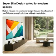 LG تلفزيون LG QNED evo AI QNED85 Mini LED 4K الذكي مقاس 65 بوصة، إصدار 2026, يتم تثبيت تلفزيون LG QNED evo AI Mini LED QNED85 بتصميمه النحيف للغاية على الحائط في مساحة معيشة مفتوحة ومشرقة، وينسجم مع الديكور الداخلي بينما يعرض أعمالًا فنية تجريدية هندسية جريئة., 65QNED85B6T, thumbnail 12
